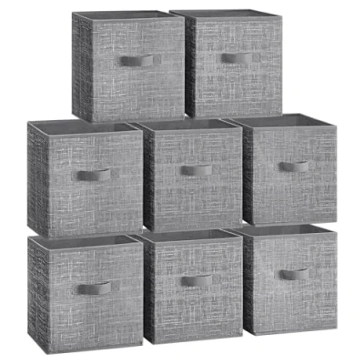 Imagen de SONGMICS Cajas de Almacenaje, Juego 8 Almacenaje 28 cm Tela no Tejida, con Asas Dobles, Organizadores Cubos, para Estantería, Plegables, Ropa, Gris Espadaña ROB826G01
