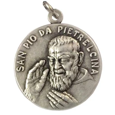 Imagen de I G J Medalla de San Pío Pietrelcina (Padre Pio) Fabricada en alto relieve Tamaño Grande 32 mm