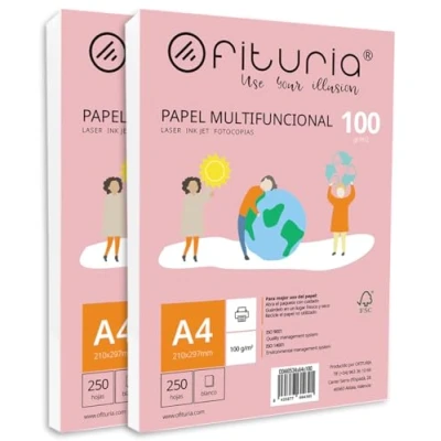 Imagen de Paquete de folios A4 100gr con 500 Hojas Blancas, Papel Multifuncional para Uso Escolar y Entornos Laborales. Ideal impresoras láser, inyección o fotocopiadoras Ofituria