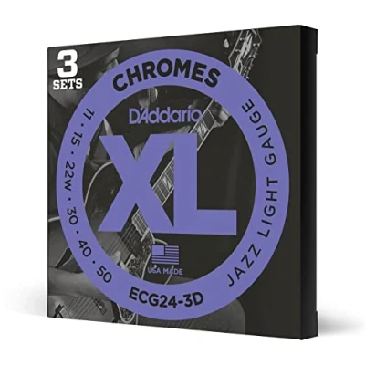 Imagen de D&#039;Addario ECG24 3D Chromes Flat Wound, Cuerda para guitarra electrica, Jazz Light, 11 50, 3 Sets