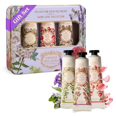 Imagen de Panier des Sens regalo Trio de cremas manos naturales Provenza, Rosa, Lavanda Ideas regalos Made in France Set leches con 97% ingredientes 3x30ml