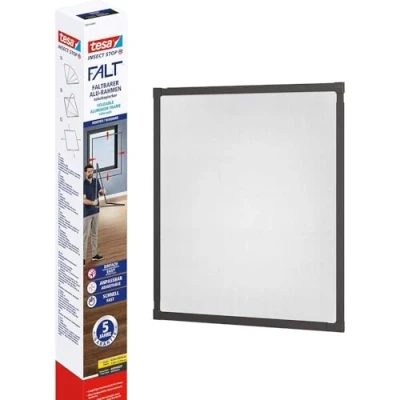 Imagen de tesa 55214 Insect Stop Plegable de Aluminio,Mosquitera con Marco Telescópico Ajustable,Gris Antracita,80 cm x 80 a 140 cm, Gris Antracita