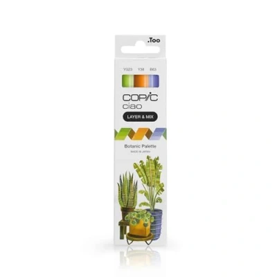Imagen de COPIC Ciao LAYER &amp; MIX «Botanic Palette», juego de rotuladores en 3 colores diferentes, rotulador trazado con punta mediana y pincel.