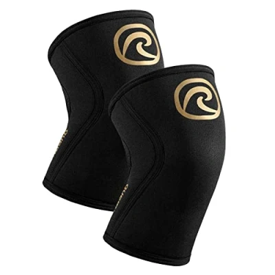 Imagen de Rehband rodillera vendaje fuerza sport, para Cross Fit &amp; entrenamiento pesado fabricada en neopreno de 5 mm, muchos colores y tallas, Color:Dorado/Negro 1 Par, Talla:M