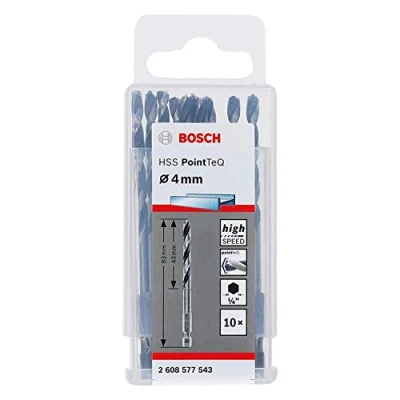 Imagen de Bosch Professional Set de 10 brocas vástago hexagonal PointTeQ, para metal, diámetro: 4 mm, ¼&quot;, accesorios taladro impacto y atornillador