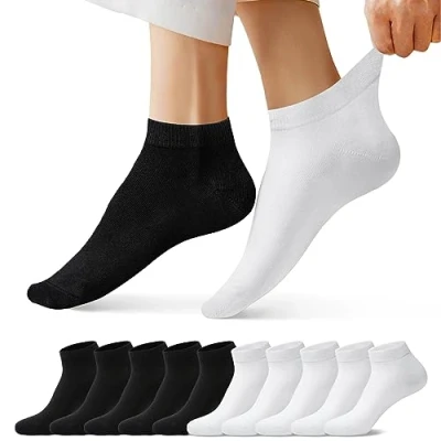 Imagen de FALARY Calcetines DeportivosTobilleros hombre mujer 10 Pares Cortos Calcetin Algodon (5x Negro + 5x Blanco, 39 42)