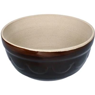 Imagen de KOTARBAU® Cuenco de arcilla, Ø 24 cm, Recipiente cerámica, gres, Bol para amasar, mezclar y servir, Marrón, Beige, Menaje cocina, 3,1 litros