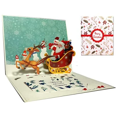 Imagen de DEESOSPRO Tarjetas de Navidad, tarjeta 3D pop up felicitación con hermoso papel cortado, regalo para sobres incluidos, chrismas, Papá Noel