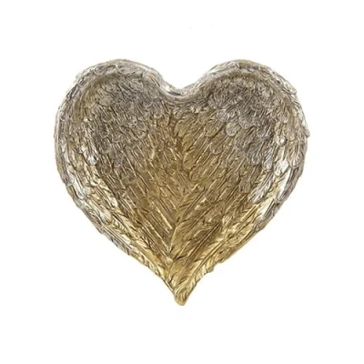 Imagen de DRW Vaciabolsillos con Forma de Corazon Hecho alas Dorado Resina Pintado a Mano 15x16x3 cm