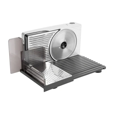 Imagen de Jata JECF1820 Cortafiambres Electrico con Cuchilla de Acero Inoxidable Extraíble. 17 cm Diámetro. Regulador Grosor 0 a 15 mm. Sistema Seguridad. 120 W. Base Plegable. Corte preciso