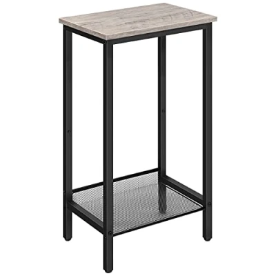 Imagen de HOOBRO Mesa Auxiliar Alta, Mesita de Noche, Teléfono Estilo Industrial con Estante Metálico Ajustable, Adecuada para, Pasillos Oficinas, Salas Estar, Greige EBG03DH01
