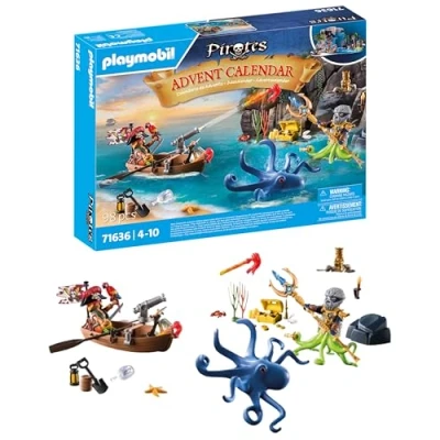 Imagen de PLAYMOBIL Pirates 71636 Calendario de Adviento: Piratas, 24 sorpresas, Incluidas Dos Figuras e un Pulpo Gigante, Adviento 2024, mágicos Juguetes para niños y niñas a Partir 4 años