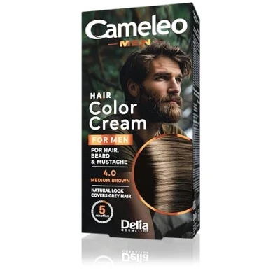 Imagen de Cameleo Men Tinte Capilar Permanente color marrón medio para cabello, barba y bigote Efecto de natural en 5 minutos Cubrir canas SIN Amoníaco 30ml