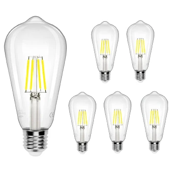 Imagen de Aigostar Bombilla LED E27 con Filamento,Luz Fria 6500K,4W(Equivalente a 42W),500 Lúmenes,No Regulable,Bombillas Decorativas,Pack De 5 Uds
