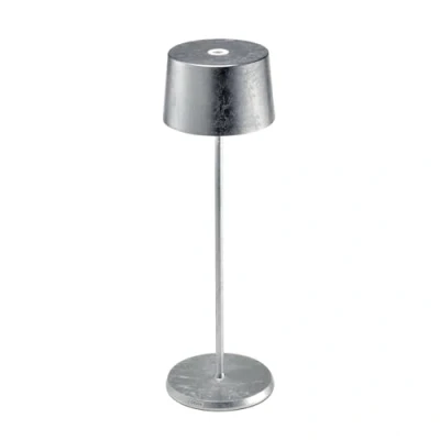 Imagen de Zafferano, Lámpara Olivia Pro con Hoja Color Plata, de Mesa Portátil y Recargable Control Táctil, Adecuada como Interior, Atenuador, 2700 3000 K, Altura 35 cm