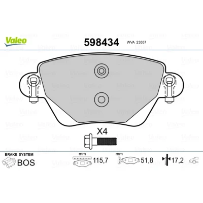 Imagen de VALEO 598434 Juego de pastillas freno FORD: MONDEO 3 Stufenheck, 3, Kombi, JAGUAR: X Type Berlina, Familiar