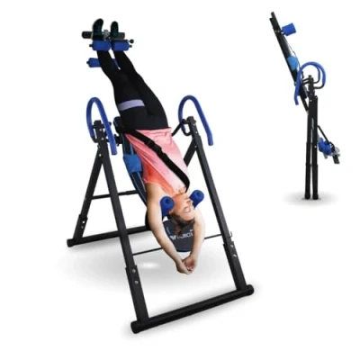 Imagen de Mobiclinic® Fitness, Tabla de inversión, Plegable, Inclinación 180º, Hasta 120 kg, Regulable, Cojín lumbar y reposacabezas, Cuatro sistemas seguridad, Estiramientos abdominales, Acero