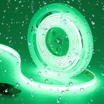 Imagen de GOMING Tira LED COB USB 5V Verde 520nm IP65 Impermeable 2M 320LED/M Luces para DIY Gabinete Armario y Más