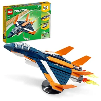 Imagen de LEGO Creator Reactor Supersónico, Juego de Construcción Creativo 3 en 1: Avión, Helicóptero y Lancha Juguete, Set Vehículos para Niños Niñas 7 Años o Más 31126