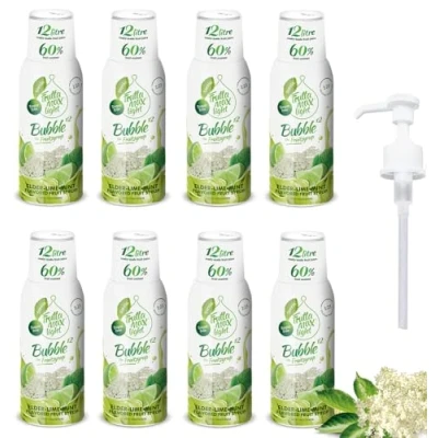 Imagen de 8 paquetes Light Bajo en carbohidratos Jarabe de fitness FruttaMax Azúcar Cero con Stevia 50 60% Contenido Fruta (8x500ml) (8 x Flor Saúco Lima Menta Light)