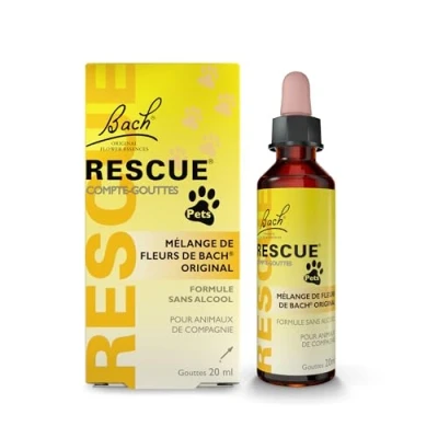 Imagen de RESCUE Pets cuentagotas de 20 ml, serenidad para mascotas, ideal viajes, visita veterinaria, aseo, ruido, soledad, sin alcohol, natural y vegano