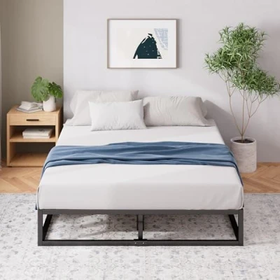 Imagen de Zinus Joseph Cama de 100 x 200 cm Altura 25 con Espacio Almacenamiento Debajo la Marco Metal somier Listones Madera Negro