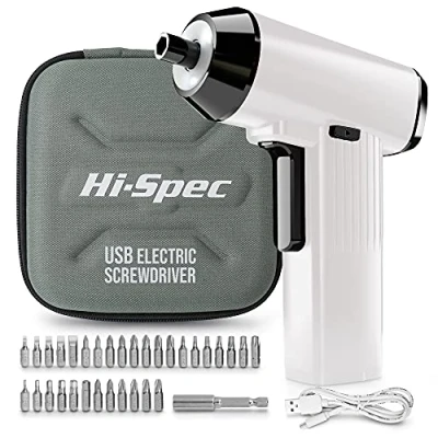 Imagen de Hi Spec Destornillador Eléctrico Inalámbrico 3.6V con 32 Puntas para Atornillar de Alta Precisión. Batería Ion Litio 2000mAh, Luz LED Integrada Experto en Bricolaje y Reparaciones Domésticas.