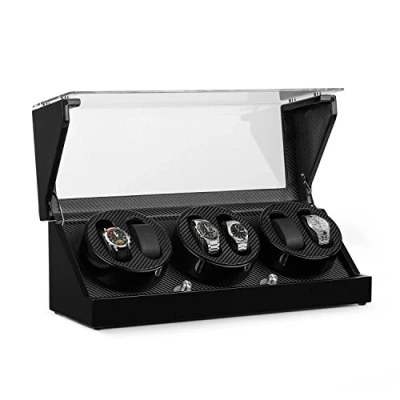 Imagen de Klarstein CA3PM Estuche bobinadora para Relojes Caja 6 x automáticos 4 Opciones de movimiento Rotación dos direcciones Vitrina Interior look fibra carbono Negro