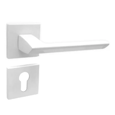 Imagen de domino Elena QR SLIM WHITE juego de pomos para puerta habitación, oficina, sótano y interior, cilindro perfilado, roseta cuadrada, color blanco