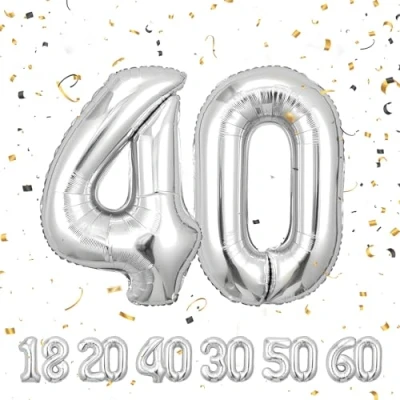 Imagen de Partyhausy Globo de 40 años con números cumpleaños, aluminio en a 101 cm decoración cumpleaños decorativo para helio hombres y mujeres
