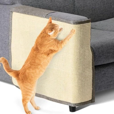 Imagen de Navaris Rascador para Gatos Protector Esquina de sofá o sillón Afilador uñas sisal Mascotas el Lado Derecho en marrón