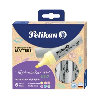 Imagen de Pelikan Rotuladores fluorescentes 490® eco, juego de 6 colores pastel en estuche