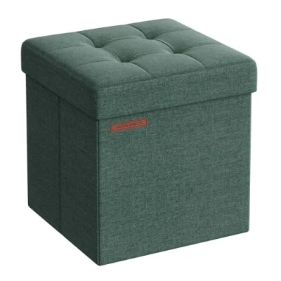 Imagen de SONGMICS Puff Almacenaje 38 cm, Baúl de Almacenaje, Taburete Reposapiés, Verde Retro LSF27C01