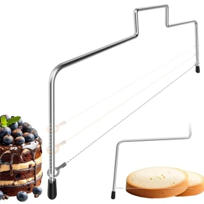 Imagen de Menz Tortenschneider Tortenbodenschneider 32 cm, Edelstahl Kuchenschneider höhenverstellbar, Tortensäge zum einfachen Schneiden des Tortenbodens in gleichmäßige Schichten