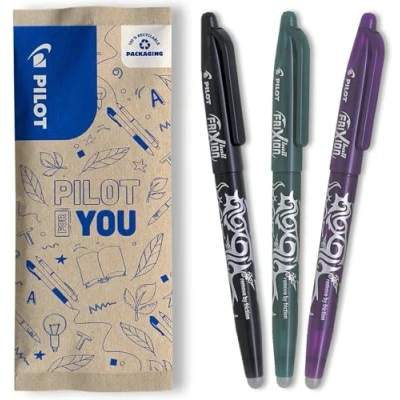 Imagen de PILOT Caja de 3 FriXion Ball Bolígrafo borrable con tinta termosensible rollerball recargable Negro, Verde, Morado Punta Media