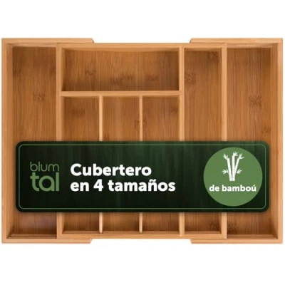 Imagen de Blumtal organizador cubiertos de bambú cuberteros para cajon cocina ajustable cajones 5 a 7 compartimentos porta mediano