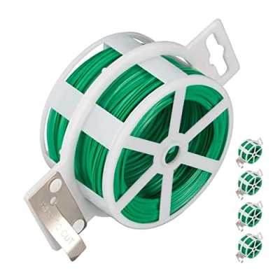 Imagen de Relaxdays Set de Cinco carretes Alambre, Alambre para Atar plastificado, Bobina con Cortador, Inoxidable, 50m, Verde