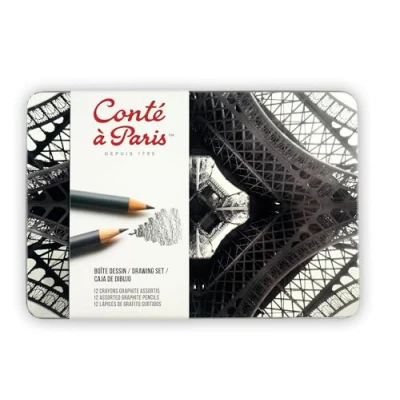Imagen de Conté a Paris 750404 lápices de grafito calidad artística para dibujo plano y alto contraste, escritura boceto, juego 12