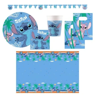 Imagen de Procos set de fiesta Stitch grande, 46 piezas, para cumpleaños infantiles o fiestas temáticas, decoración mesa