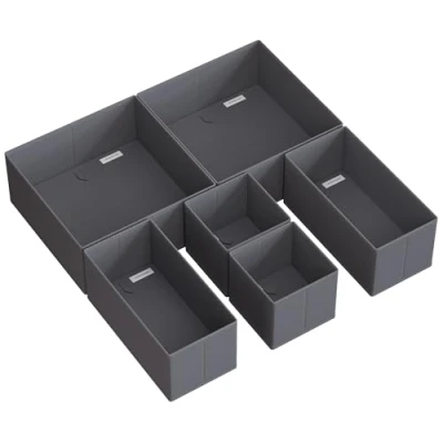 Imagen de SONGMICS Organizadores Cajones, Separadores de Juego 6, Cajas Almacenaje Tela Plegables para Calcetines, Ropa Interior, Sostenes, Corbatas, Bufandas, Gris Pizarra RDZ06G