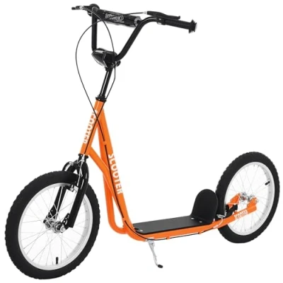 Imagen de HOMCOM Scooter Patinete para Niños +5 Años y Adolescentes con Manillar Ajustable en Altura 2 Neumáticos de Caucho Inflable Doble Freno Ruedas 16&quot; Carga 100 kg 139x58x90 96 cm Naranja