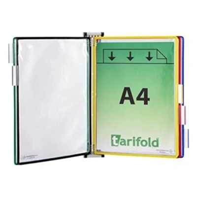 Imagen de Djois by Tarifold 414159 Expositor de pared, Clasificador pared metal con 5 fundas A4 PVC pivotes metálicos marco colores surtidos