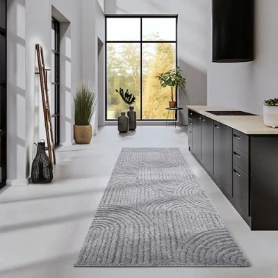 Imagen de Elle Decor ation Alfombra de Pelo Largo Chappe Moderna salón, Largo, patrón Moderno, mullida, Suave y Bohemia, para Dormitorio, Gris Claro, 80 x 240 cm