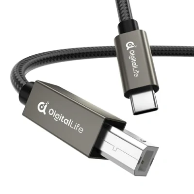 Imagen de DigitalLife Cable de Interfaz MIDI USB C a B 1,8 m Trenzado en Nylon para Teclados MIDI, Controladores, Interfaces Audio Compatible con Windows, macOS, Linux
