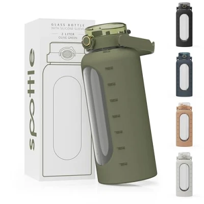 Imagen de spottle Botella de cristal 2 litros l con pajita agua grande funda protectora silicona antigoteo apta para lavavajillas libre