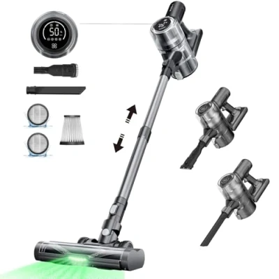 Imagen de Proscenic Aspiradora sin Cable, P13 45KPa/550W/45 Mins Escoba con Luz Verde, Pantalla Táctil y Cepillo Antienredos, 1,2L Aspirador Vertical para Suelo, Alfombra, Pelo de Mascota, Sofá