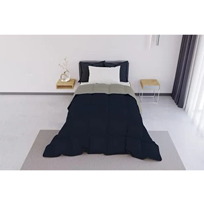 Imagen de Italian Bed Linen Elegant Colcha de Invierno, Azul Oscuro/Gris Claro, 220x260 cm