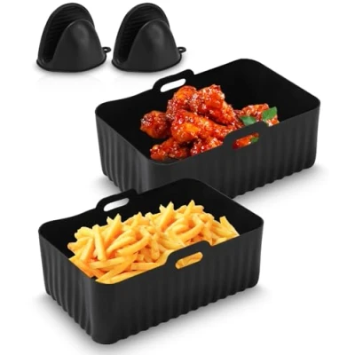 Imagen de 2 Piezas Molde Silicona Freidora de Aire,Air Fryer Accessories,Reutilizable Olla Silicona,Rectangular Bandeja para Ninja Foodi AF300EU AF400EU Ultenic MasterPRO Duronic Dual