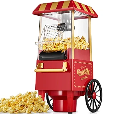 Imagen de Palomitero, Aire Caliente Sin Grasa Aceita, Vintage Máquina de Palomitas con Gran Capacidad, Libre BPA, Rojo [Clase eficiencia energética A+++]