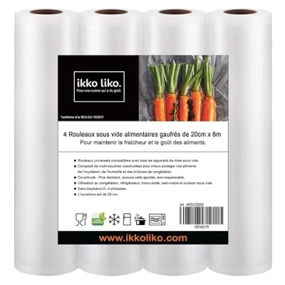 Imagen de Rollos al Vacio para Envasadora Vacío, 4 20x600cm Bolsas de Gofradas Conservación Alimentos y Sous Vide Cocina